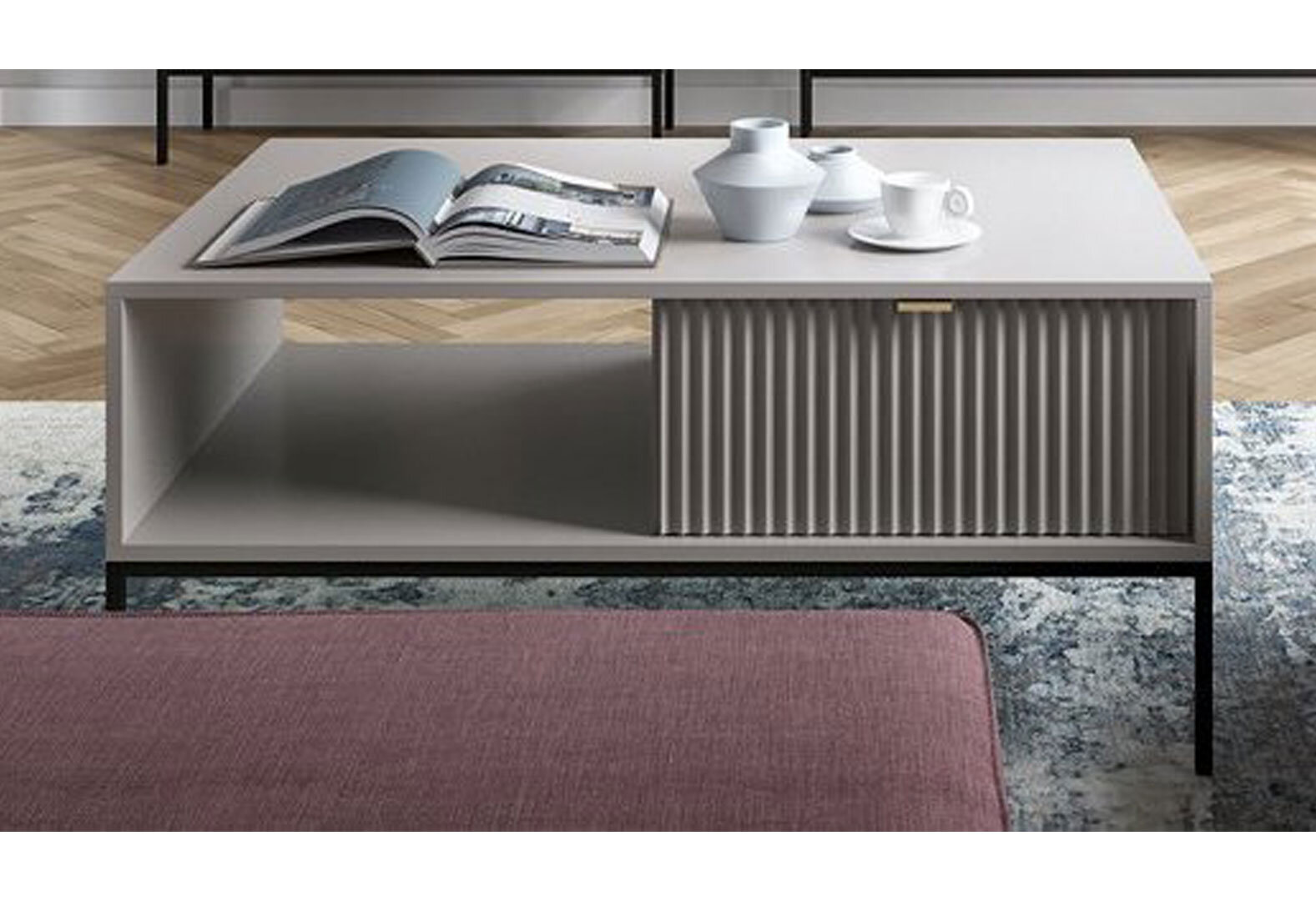Фото 4 - Стіл журнальний Perfect Home Нова / Nova 104х68 см, сірий, чорні ніжки