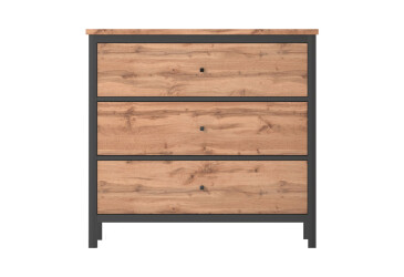 Фото Комод Гербор Чос с 3 ящиками 92 см, дуб тахо / черный