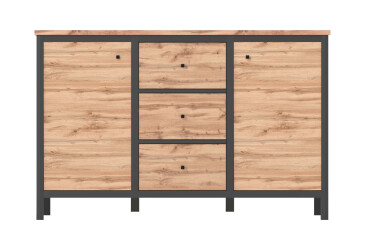 Фото Комод Гербор Чос 2-дверный с 3 ящиками 136 см, дуб тахо / черный