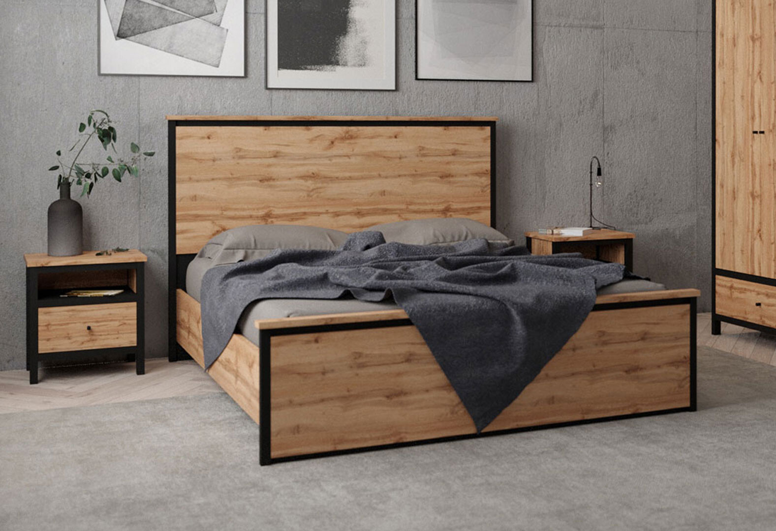 Фото 2 - Кровать Гербор Чос (без вклада) 160х200 см, дуб тахо / черный