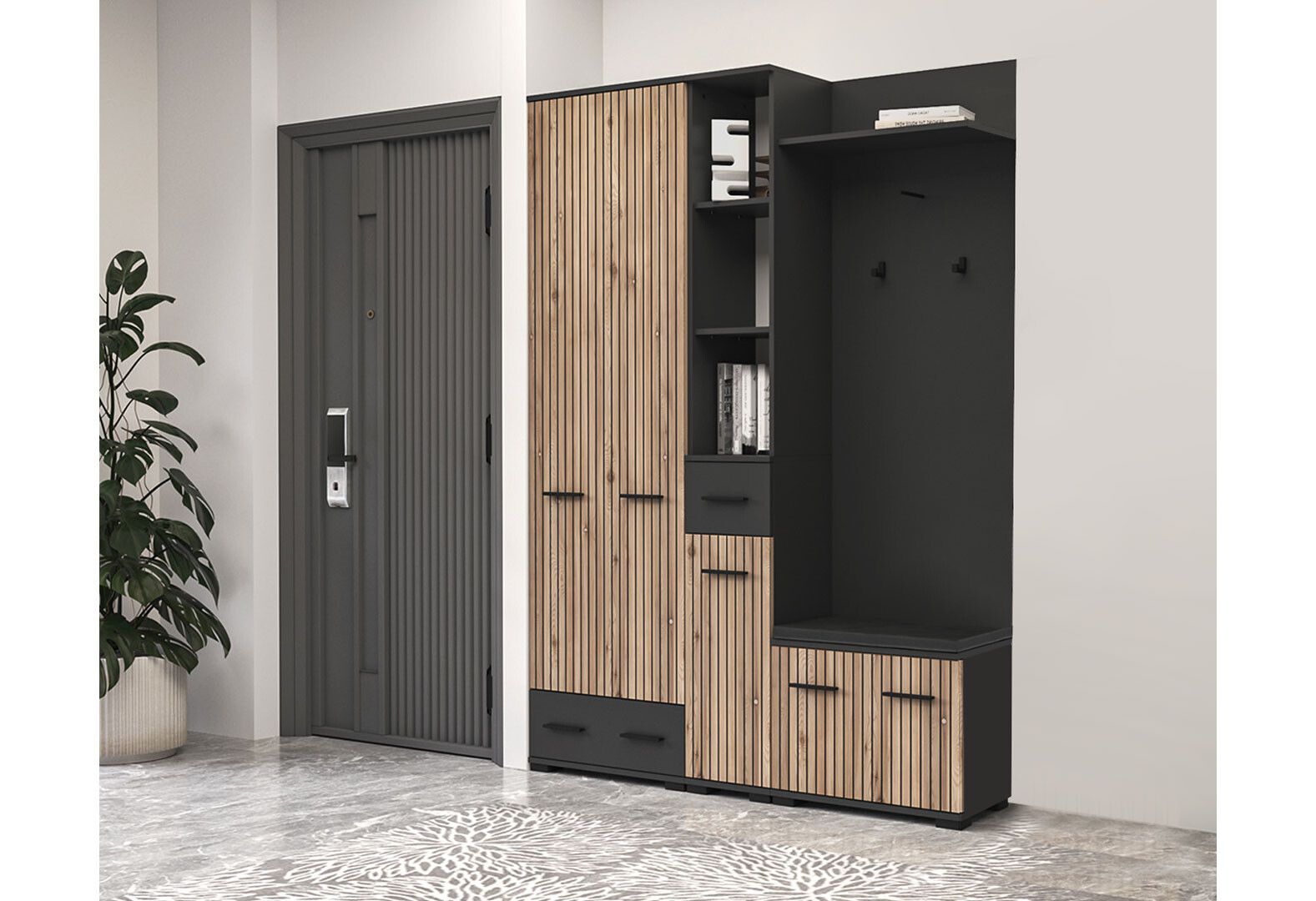 Фото 1 - Прихожая Svit Mebliv Амбре Комплект 150 см антрацит / дуб артизан