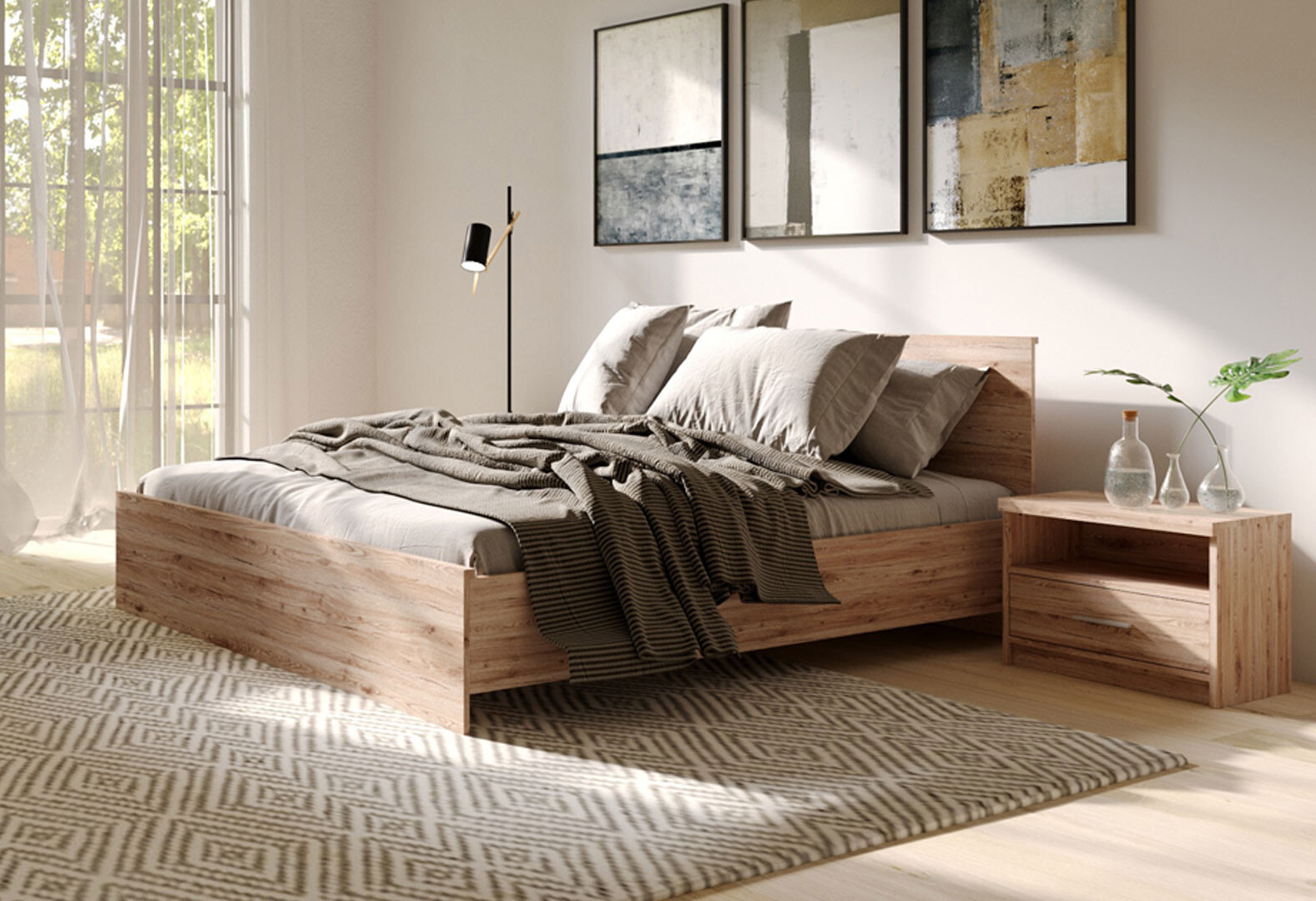 Фото 2 - Спальня Gerbor холдинг Шанталь со шкафом 3-дверным и кроватью 160х200 см, дуб сан-ремо светлый