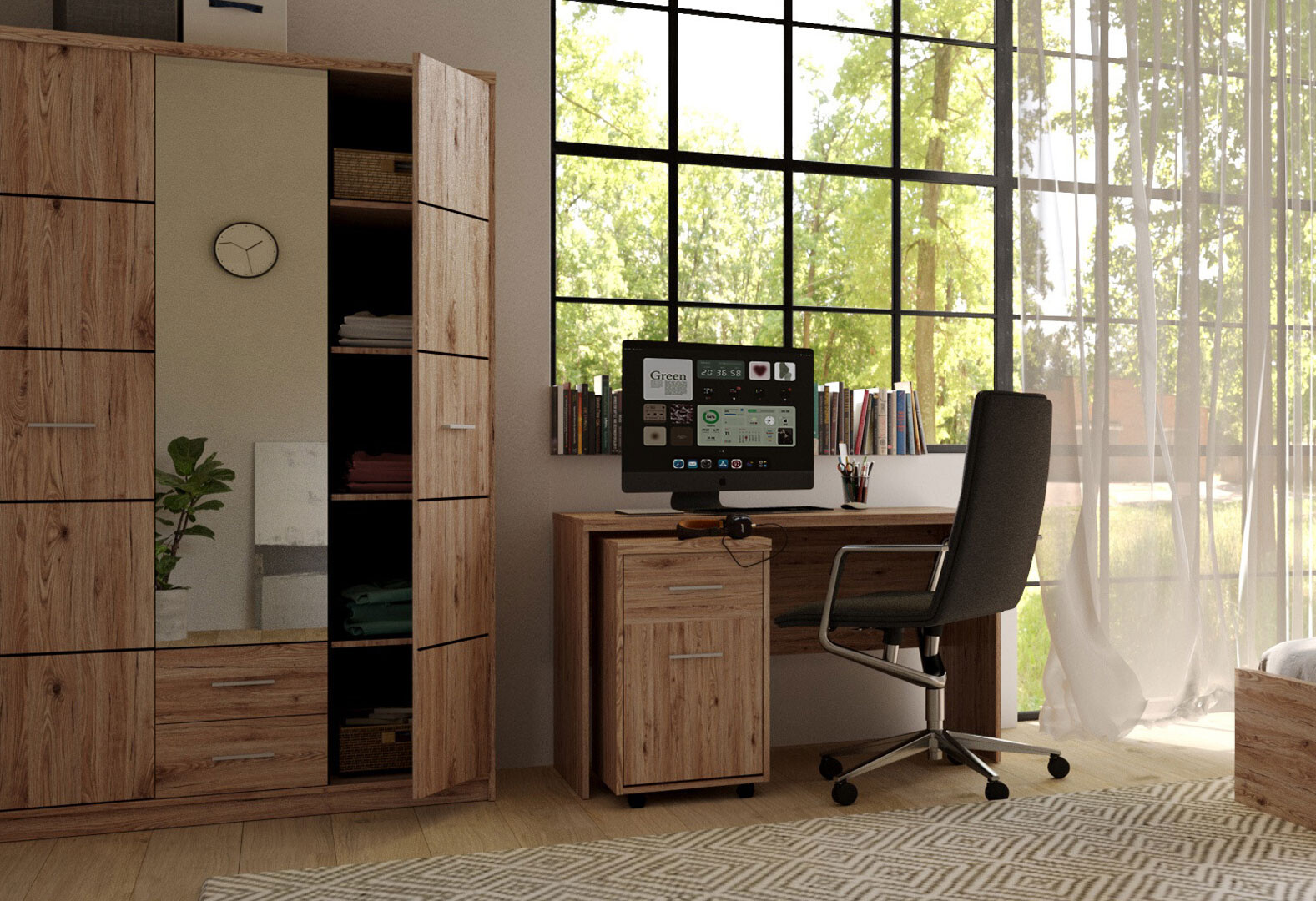 Фото 3 - Спальня Gerbor холдинг Шанталь со шкафом 3-дверным и кроватью 160х200 см, дуб сан-ремо светлый