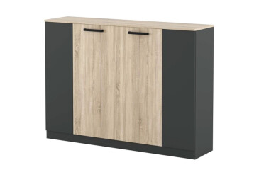 Фото Комод Gerbor холдинг Офис Нью высокий с 4 дверцами 160 см, антрацит/дуб сонома