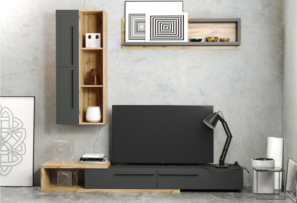 Фото Стенка Gerbor холдинг Кальвадос 210 см, Дуб Тахо / Антрацит