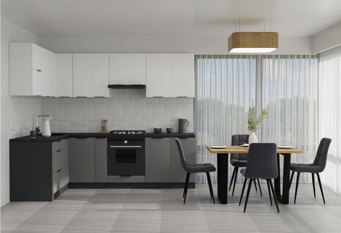 Фото Кухня Вип-Мастер Флэт Люкс 1.6х2.6, низ - антрацит/серый мат, верх - белый/белый мат