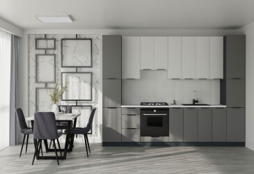 Фото Кухня Флэт Люкс 3.0 Вип-Мастер, низ - антрацит / серый мат, верх - белый / белый мат