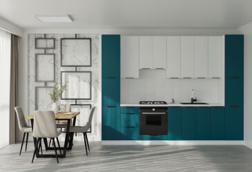 Фото Кухня Флэт Люкс 3.0 Вип-Мастер, низ - белый / темно-зеленый мат, верх - белый / белый мат