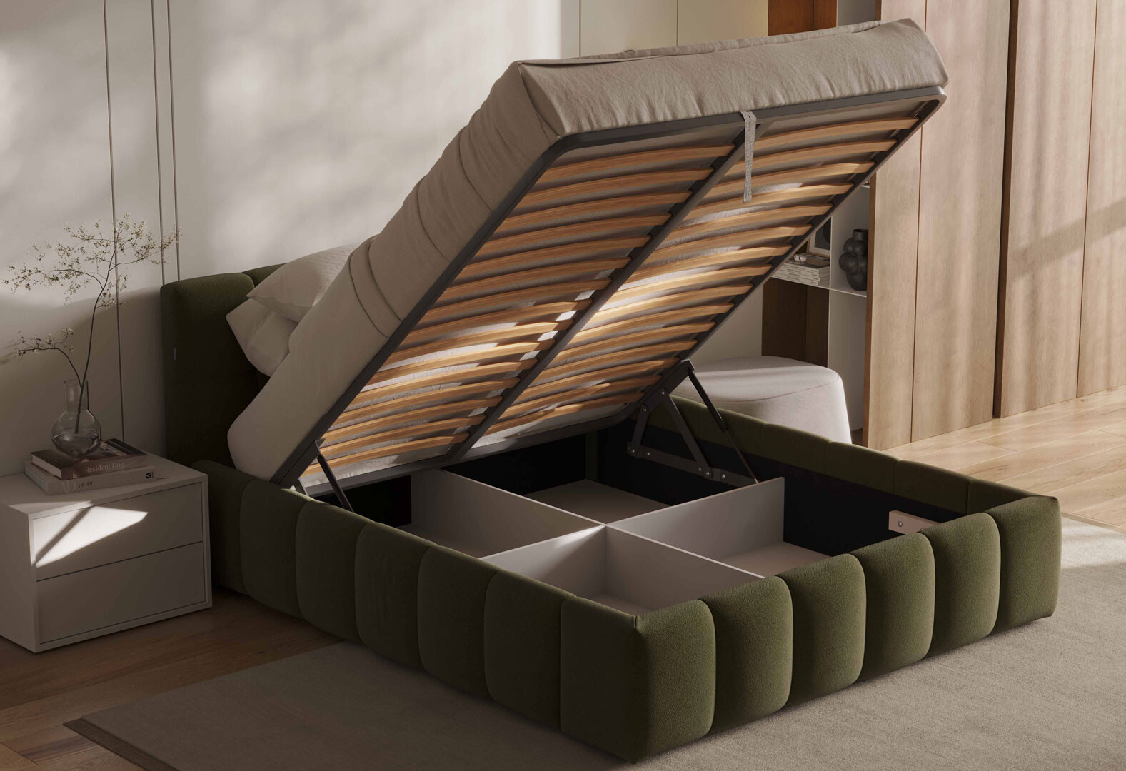 Фото 4 - Кровать-подиум МироМарк Тони 180x200 подъёмная с каркасом, оливка