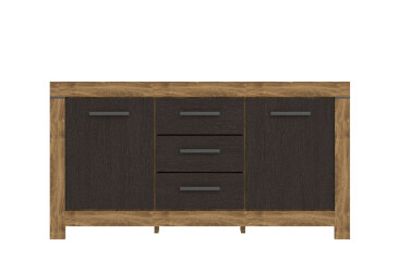 Фото Комод Гербор Белен 2-дверный с 3 ящиками 160 см Дуб травиата / дуб болотный коричневый