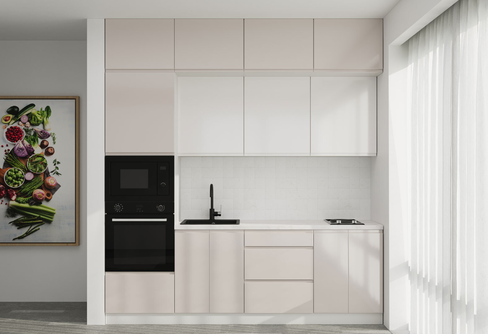 Фото 1 - Кухня VIP-master Интерно Глянец Люкс/ Interno Gloss Luxe 2.4 м, беж глянец / молочный глянец