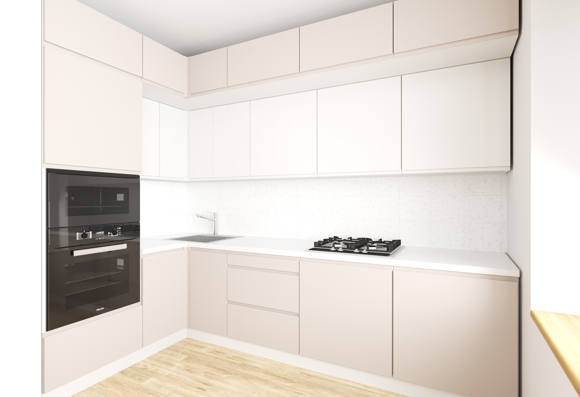 Фото 1 - Кухня угловая Вип-Мастер Интерно Люкс / Interno Luxe 160х280 см, беж мат / молочный