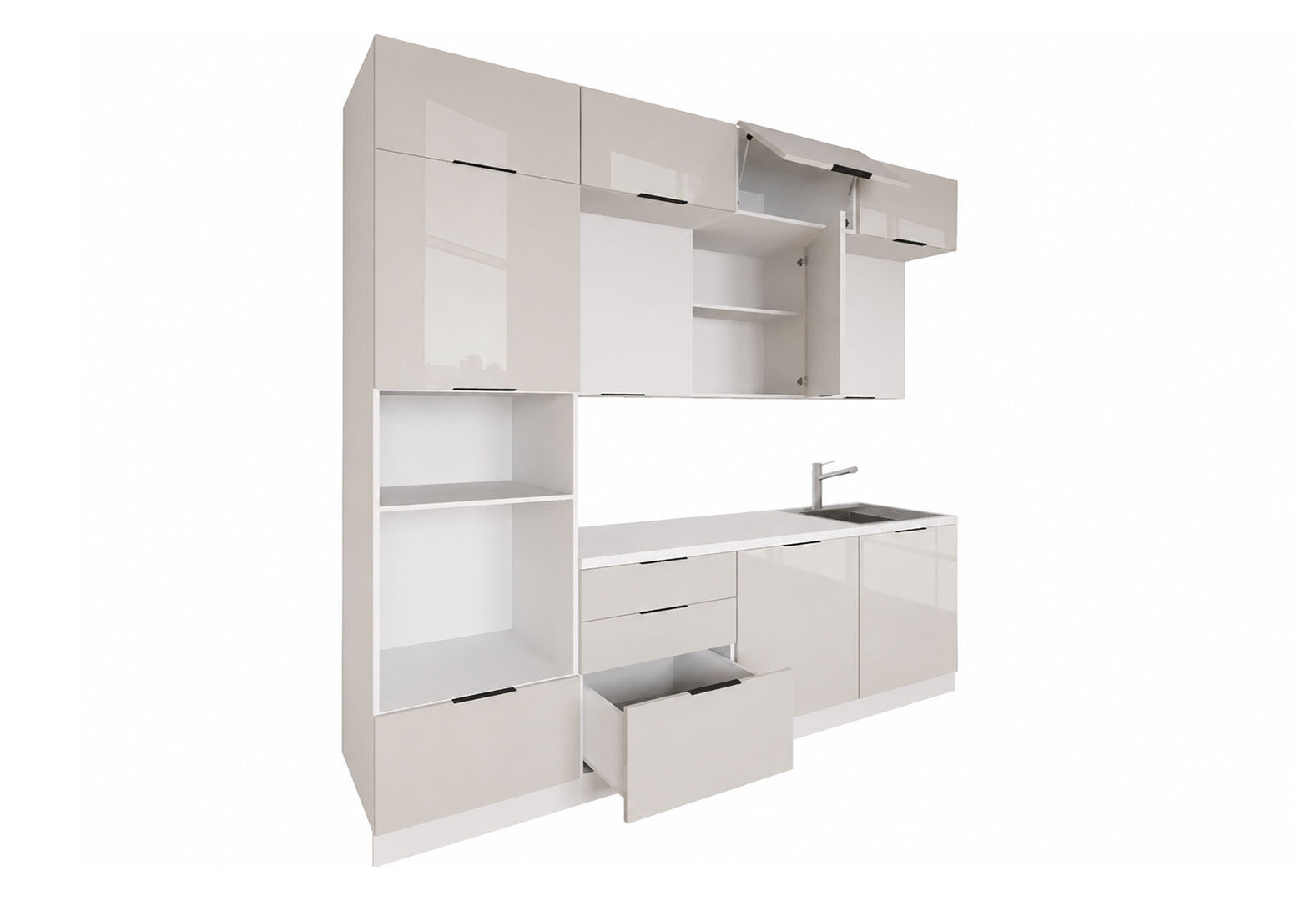 Фото 4 - Кухня Мебель Стар Диплос / Diplos Blum 240 см, альмонд Gloss / белое дерево
