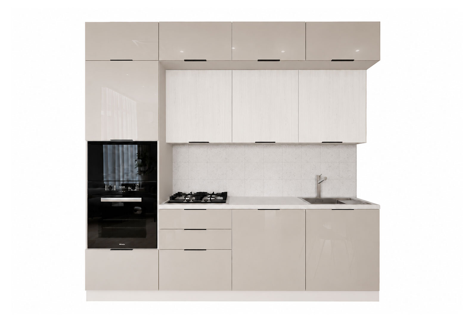 Фото 3 - Кухня Мебель Стар Диплос / Diplos Blum 240 см, альмонд Gloss / белое дерево