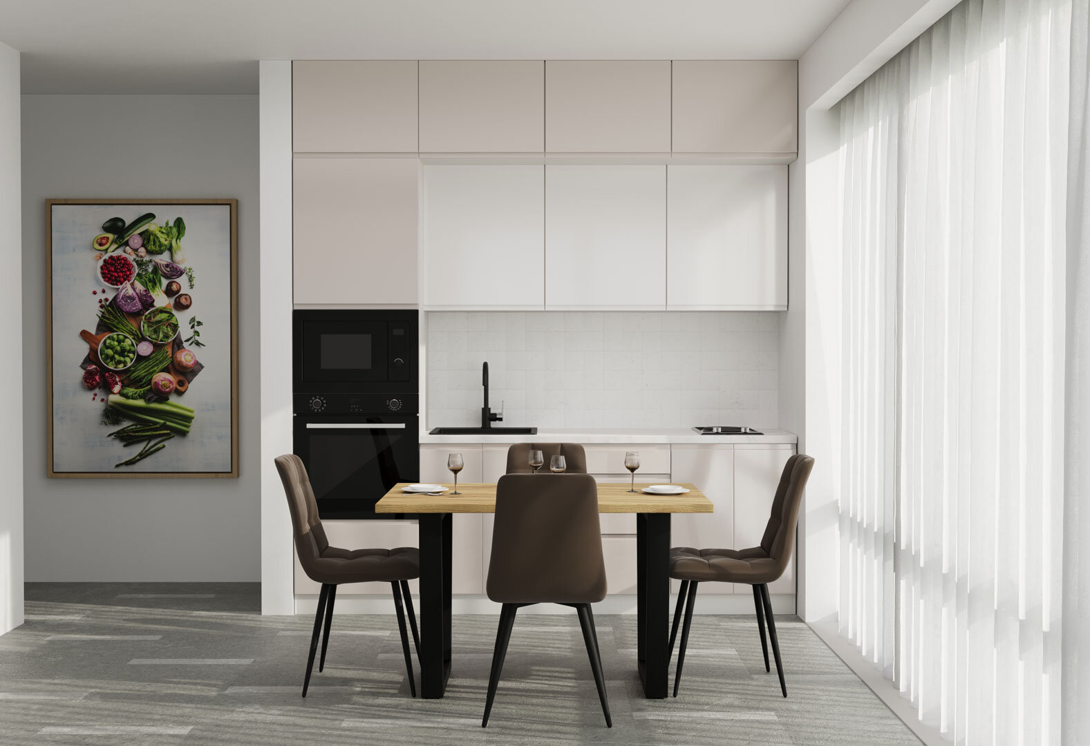 Фото 2 - Кухня VIP-master Интерно Глянец Люкс/ Interno Gloss Luxe 2.4 м, беж глянец / молочный глянец