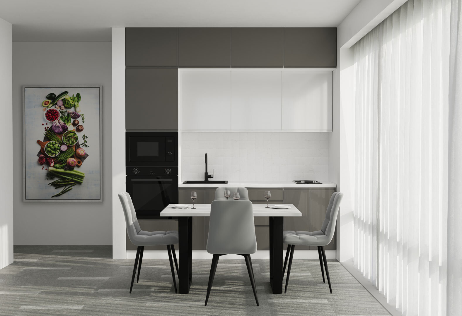 Фото 2 - Кухня VIP-master Интерно Глянец Люкс/ Interno Gloss Luxe 2.4 м, белый / темно серый глянец, белый глянец
