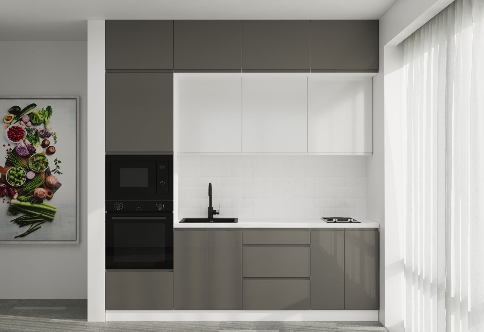 Фото 1 - Кухня VIP-master Интерно Глянец Люкс/ Interno Gloss Luxe 2.4 м, белый / темно серый глянец, белый глянец