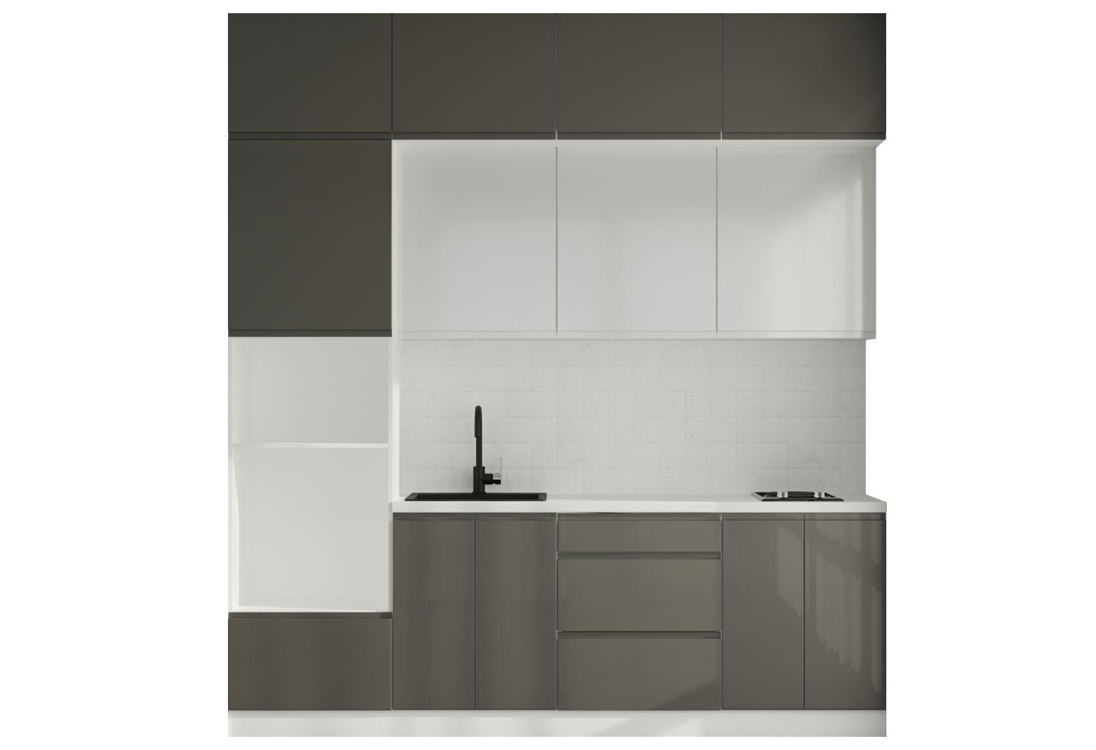 Фото 3 - Кухня VIP-master Интерно Глянец Люкс/ Interno Gloss Luxe 2.4 м, белый / темно серый глянец, белый глянец