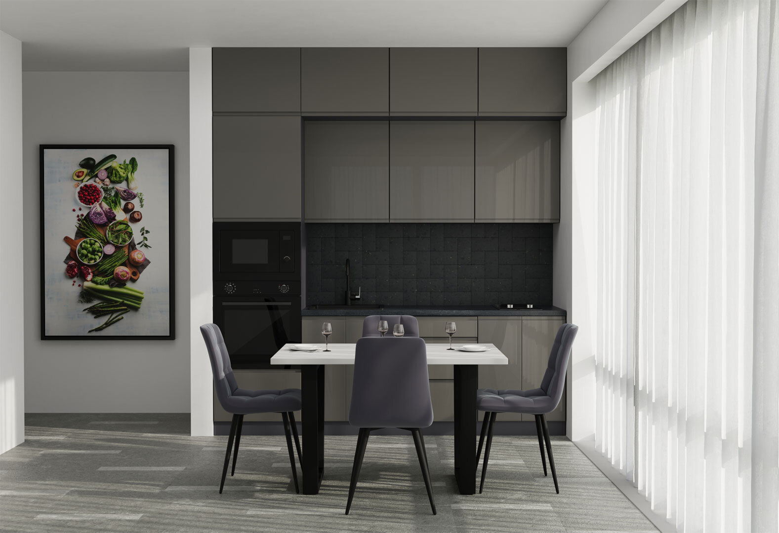 Фото 2 - Кухня VIP-master Інтерно Глянець Люкс/ Interno Gloss Luxe 2.4 м, антрацит / темно сірий глянець
