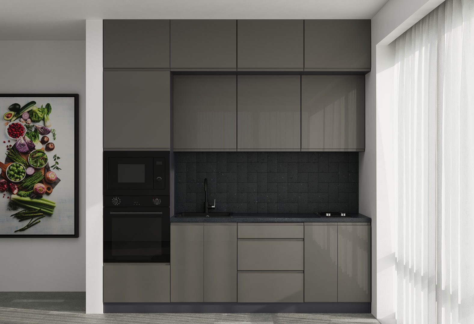 Фото 1 - Кухня VIP-master Інтерно Глянець Люкс/ Interno Gloss Luxe 2.4 м, антрацит / темно сірий глянець