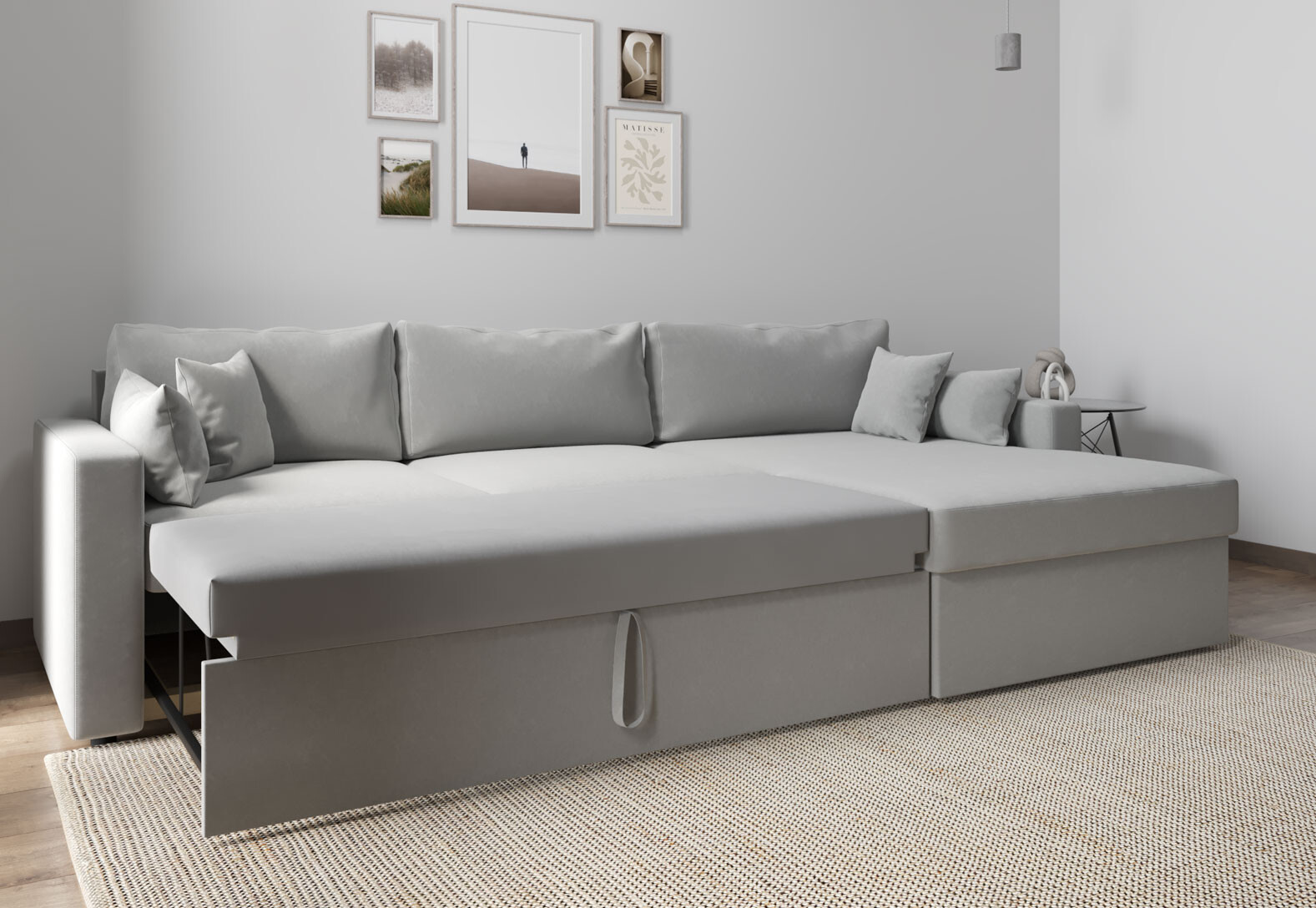 Фото 5 - Мягкий уголок Вика Титан Люкс 293x172 см,светло-серый (Madera 20, задняя спинка в основной ткани)