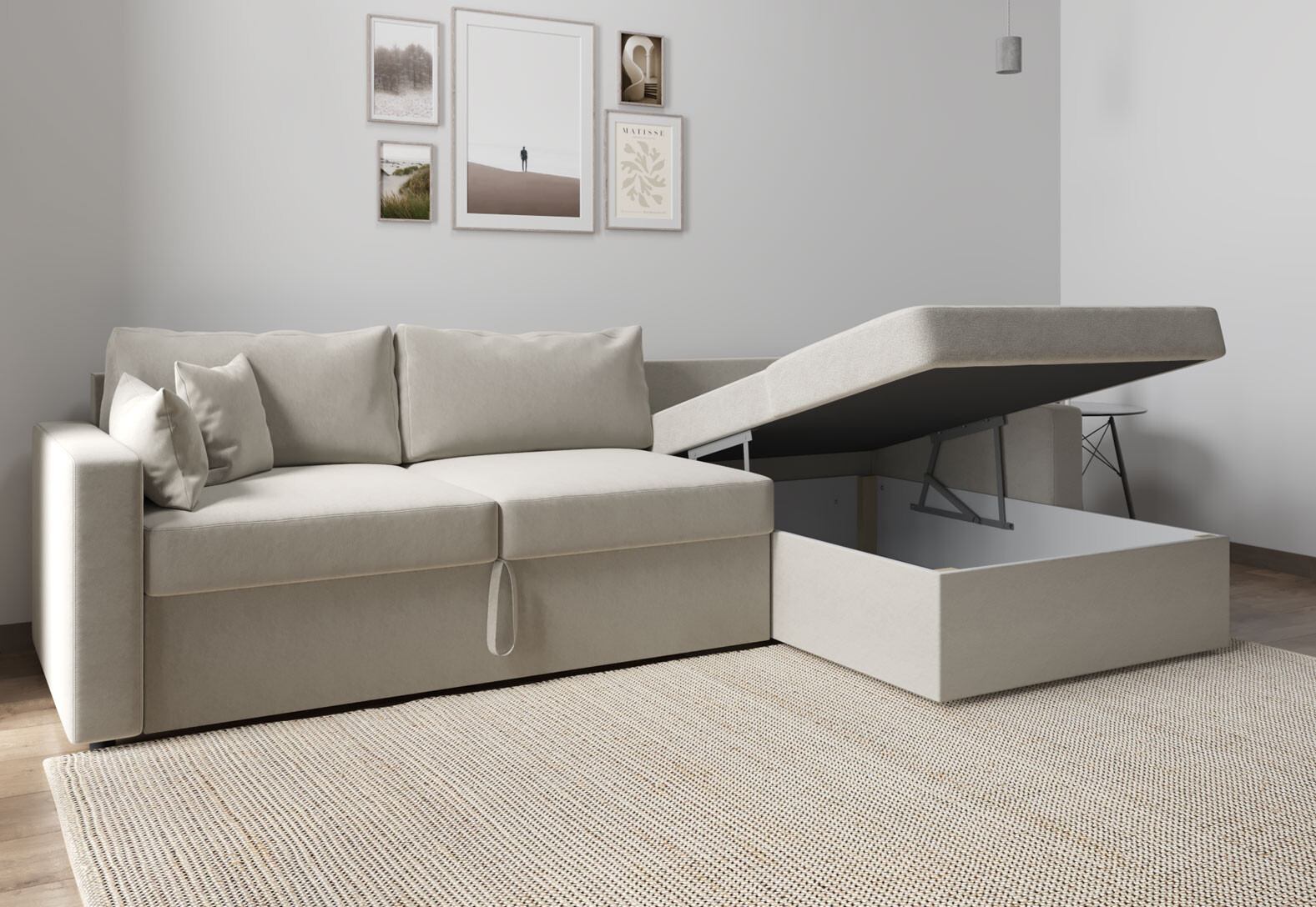 Фото 5 - Мягкий уголок Вика Титан Люкс 293x172 см,светло-бежевый (Steam 4, задняя спинка в основной ткани)