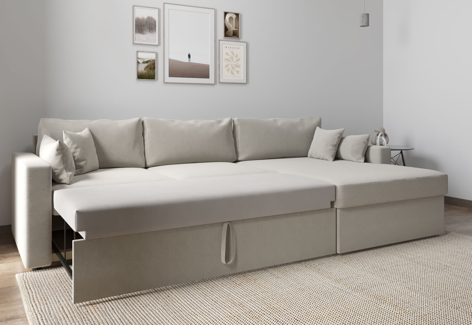 Фото 6 - Мягкий уголок Вика Титан Люкс 293x172 см,светло-бежевый (Steam 4, задняя спинка в основной ткани)