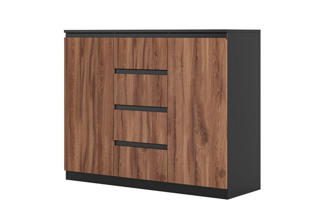 Фото Комод Світ Меблів Фріда з 2 дверками і 4 шухлядами 120 см, чорний / дуб ліворно