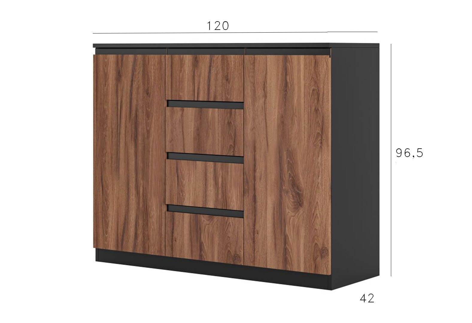 Фото 4 - Комод Світ Меблів Фріда з 2 дверками і 4 шухлядами 120 см, чорний / дуб ліворно