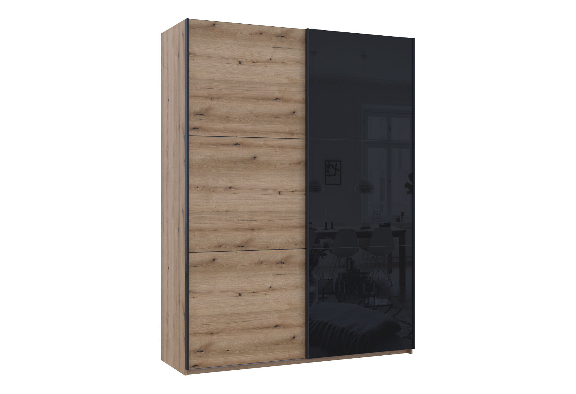 Фото 3 - Шкаф-купе Doros G-Caiser / Джи-Кейзер 2-дверный со стеклом 180 см, дуб эвок / чёрный