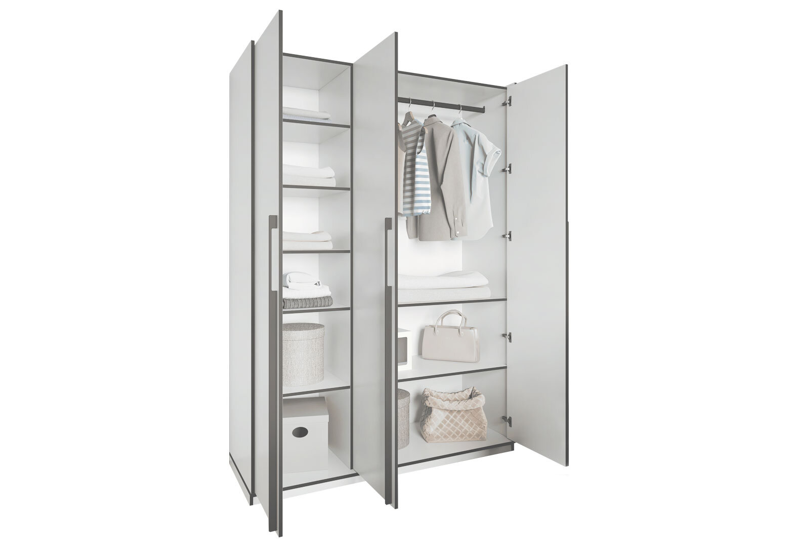 Фото 4 - Шафа Moreli Ramo / Рамо R-0016 3-дверна зі штангою та полицями 148,4 см, бетон