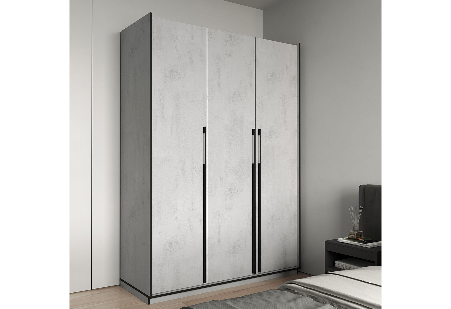 Фото 2 - Шкаф Moreli Ramo / Рамо R-0016 3-дверный со штангой и полками 148,4 см, бетон тефра