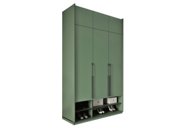 Фото Шафа Moreli Ramo / Рамо R-0006 3-дверна зі штангою, полицями та антресоллю 148,4 см, зелений димчастий