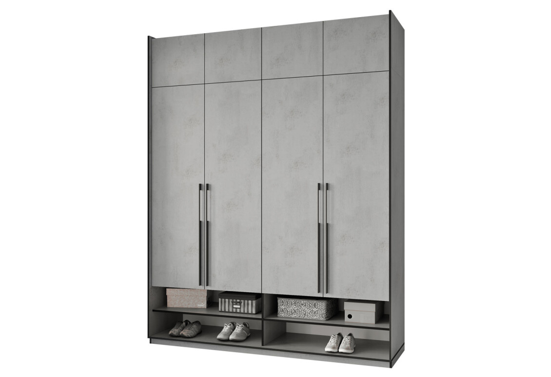 Фото Шафа Moreli Ramo / Рамо R-0008 4-дверна зі штангами, полицями та антресоллю 196,8 см, бетон тефра