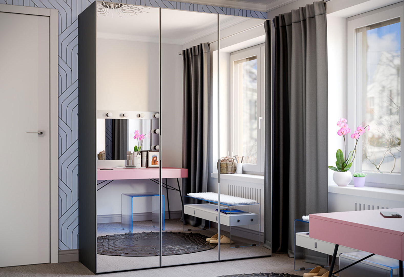 Фото 2 - Шафа VIP-master Модус з дзеркалом 150 см, антрацит