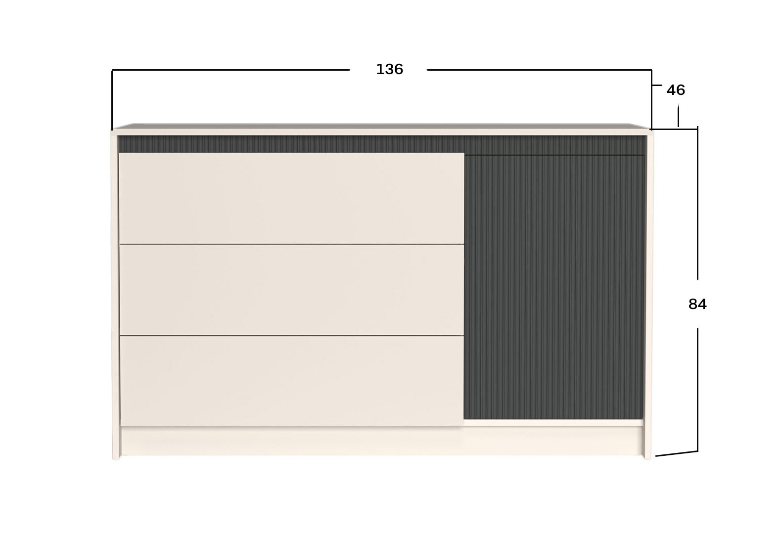 Фото 4 - Комод Гербор Монако 1-дверный с 3 ящиками 136 см, кашемир / элегантный серый софттач