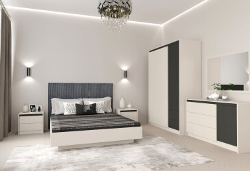 Фото Спальня Gerbor холдинг Монако со шкафом 3-дверным и кроватью 160х200 см, кашемир / элегантный серый софттач