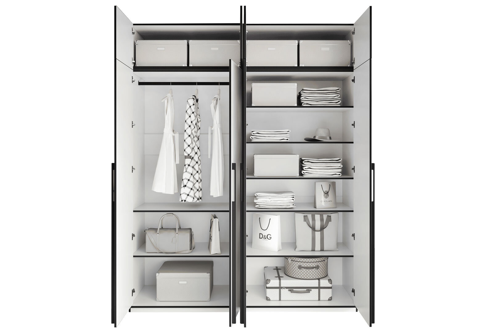 Фото 5 - Шкаф Moreli Ramo / Рамо R-0019 4-дверный со штангой слева, полками и антресолью 196,8 см, белый