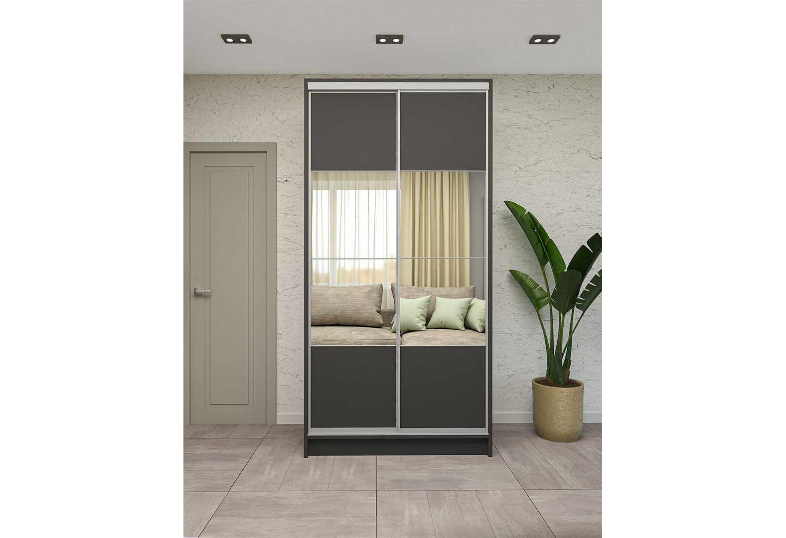 Фото 2 - Шкаф-купе двухдверный 1200х600х2400 ДСП + Зеркало Серебро, антрацит