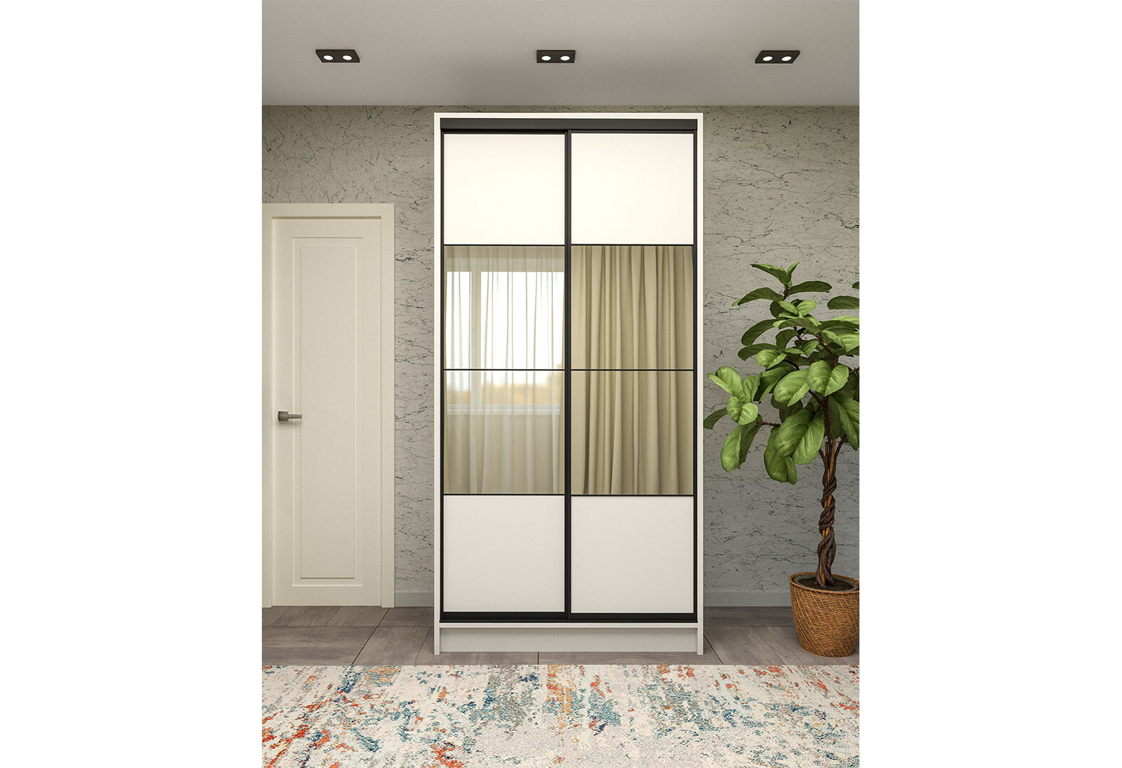 Фото 2 - Шкаф-купе двухдверный 1200х600х2400 ДСП + Зеркало Серебро, нимфея альба