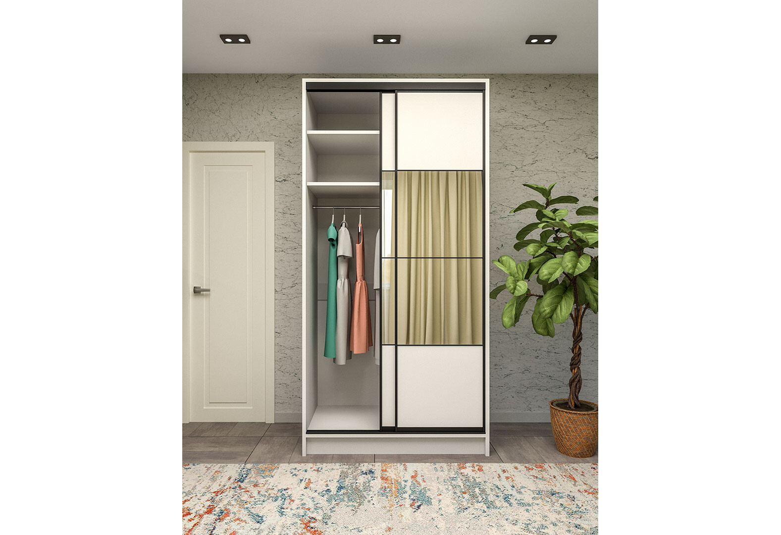 Фото 3 - Шкаф-купе двухдверный 1200х600х2400 ДСП + Зеркало Серебро, нимфея альба