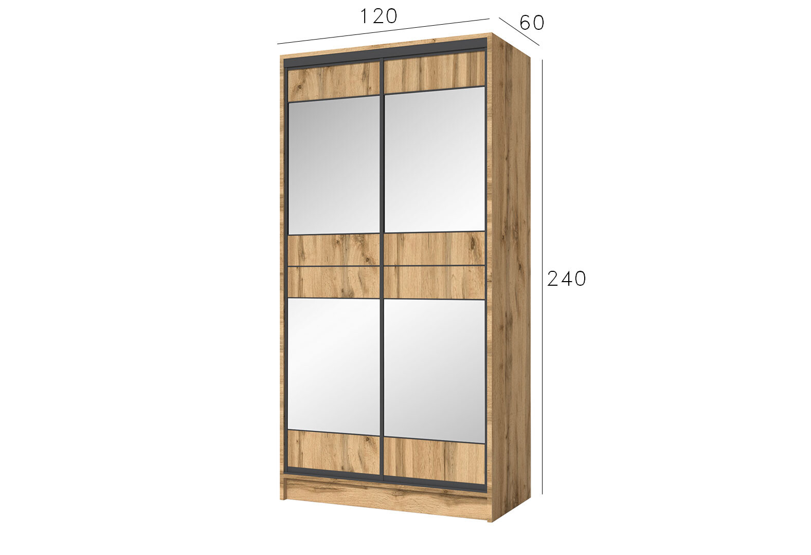 Фото 7 - Шафа-купе дводверна 1200х600х2400 ДСП + Дзеркало Срібло, дуб аппалачі