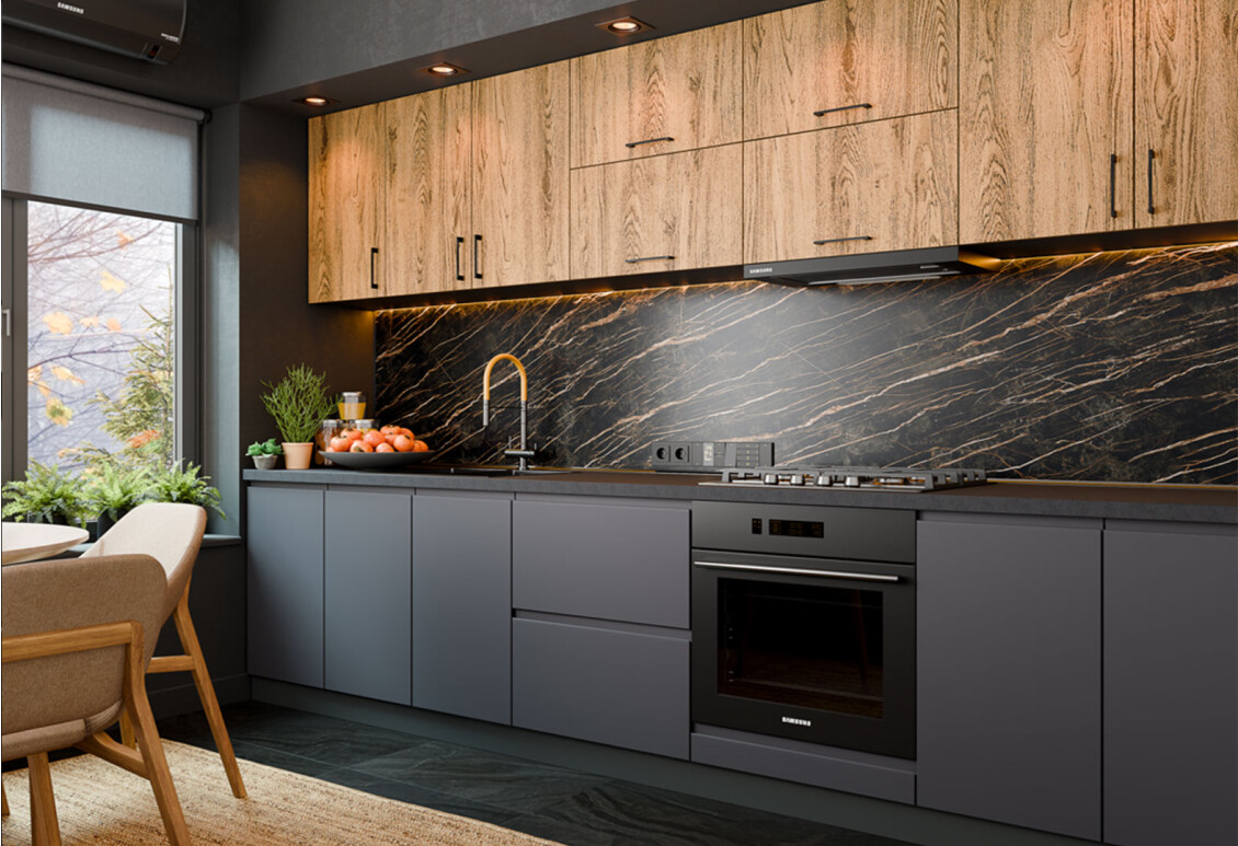 Фото Кухня Соната / Інтерно 3.2 Вип-Мастер Антрацит / Дуб старый, темно-серый