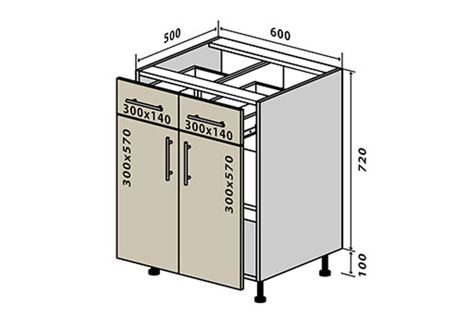 Фото 1 - Н26 Тумба 2Ш2Д 60 Соната Люкс / Sonata Luxe Вип-Мастер