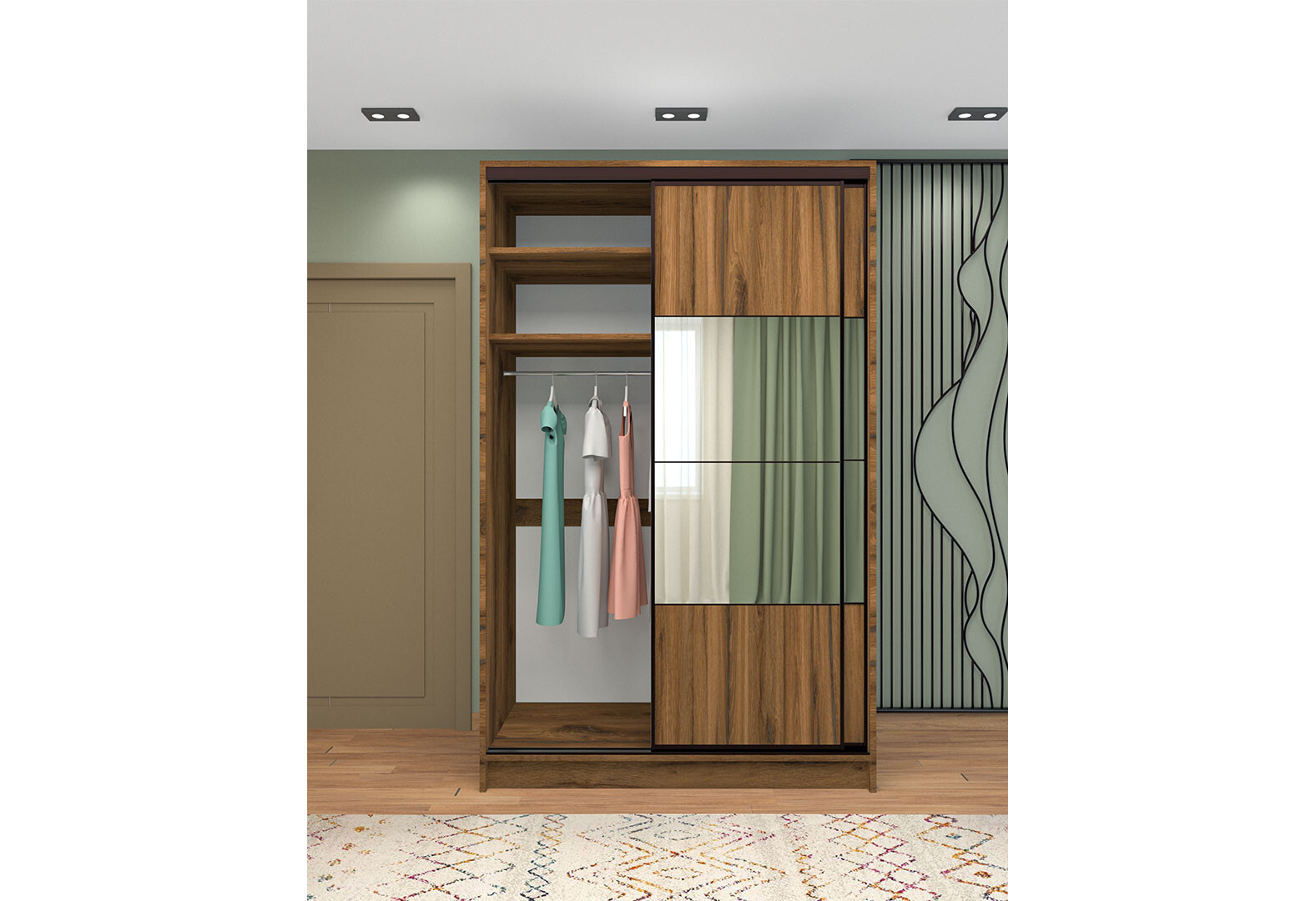 Фото 3 - Шафа-купе Київський Стандарт 2Д 1500х2400х600 Комб 7_7/7 ДСП + Дзеркало Срібло, дуб ліворно