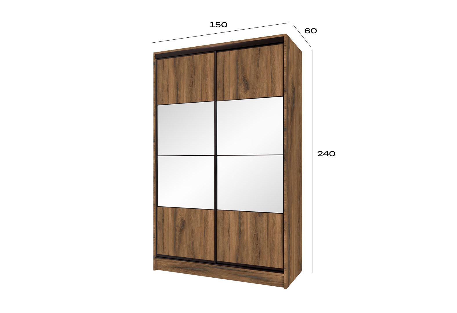 Фото 7 - Шафа-купе Київський Стандарт 2Д 1500х2400х600 Комб 7_7/7 ДСП + Дзеркало Срібло, дуб ліворно