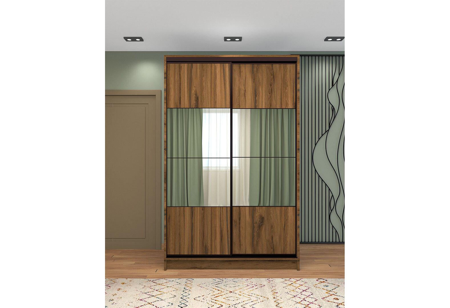 Фото 2 - Шафа-купе Київський Стандарт 2Д 1500х2400х600 Комб 7_7/7 ДСП + Дзеркало Срібло, дуб ліворно