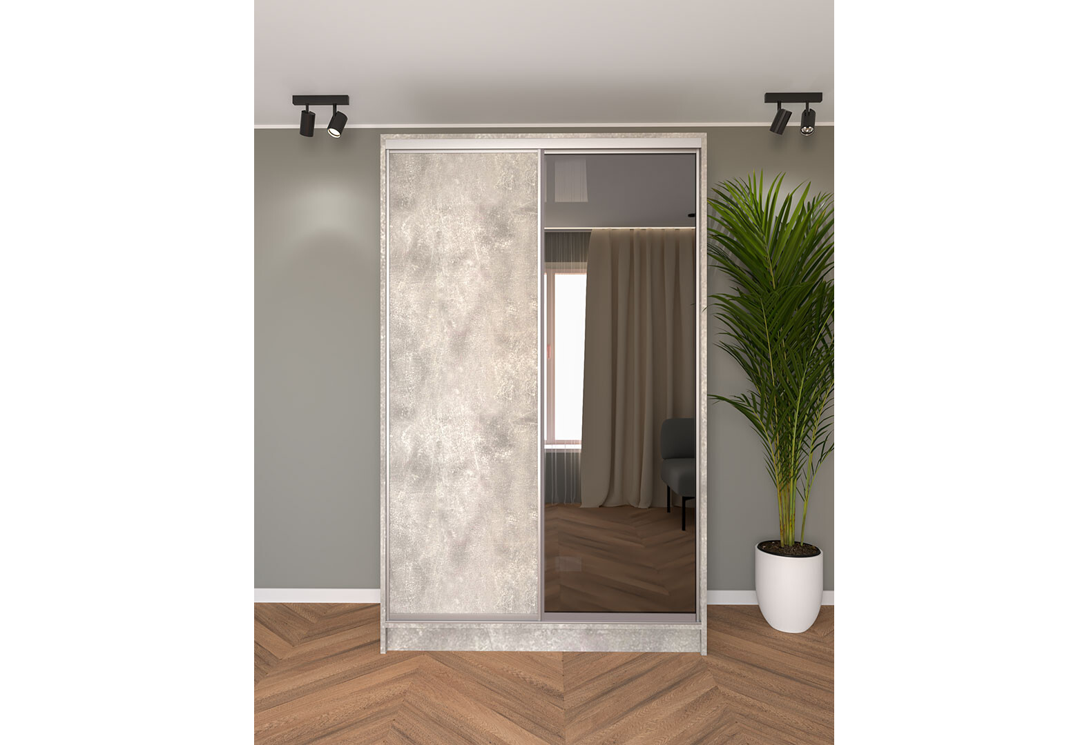 Фото 2 - Шкаф-купе Киевский стандарт 2Д 1500х2400х600 ДСП + Зеркало графит, бетон