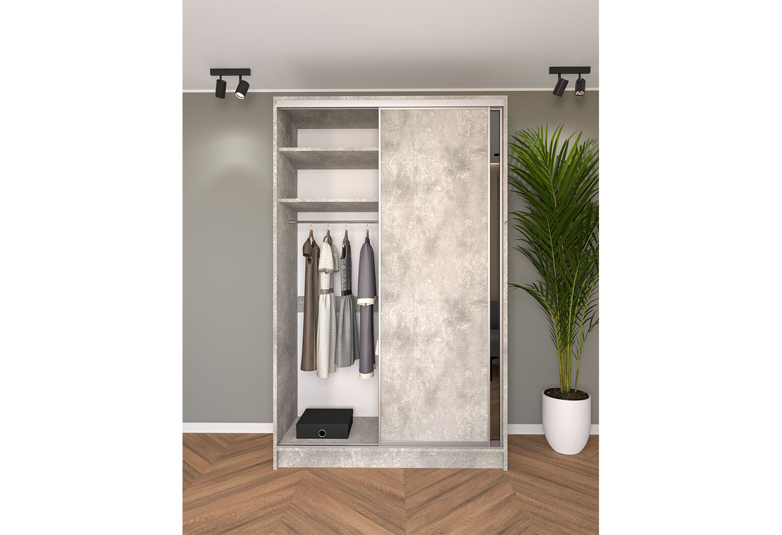 Фото 3 - Шкаф-купе Киевский стандарт 2Д 1500х2400х600 ДСП + Зеркало графит, бетон