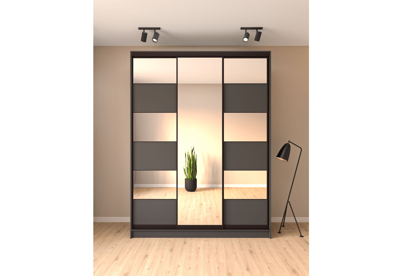 Фото 2 - Шкаф-купе Киевский стандарт 3-дверный с зеркалом и комби ДСП/зеркало 180x240x60 см, антрацит